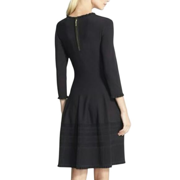 Kate Spade Black Knit Pointelle Drop Waist Ruffled Fit and Flare Dress - Picture 3 of 12